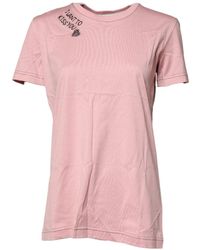 Dolce & Gabbana - Tops ,Roze ,Katoen T-Shirt Van Katoen Met Logoprint - Lyst