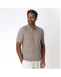 Altea - Taupe Gebreide Polo Met Verticaal Patroon - Lyst