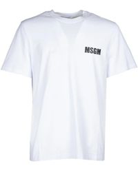 MSGM - Tops ,Wit ,Katoen T-Shirt Van Katoen Met Ronde Hals En Logo - Lyst