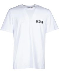 MSGM - Weiße crewneck baumwoll-t-shirt mit logo - Lyst