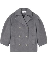 Ganni - Balloon-Sleeves Double-Breasted Coat - Lyst
