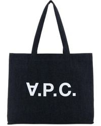 A.P.C. - Blaue Denim-Tote-Tasche Mit Logo - Lyst