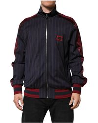 Dolce & Gabbana - Jassen ,Blauw ,Wol Blauw Rood Logo Plaque Rits Jas - Lyst