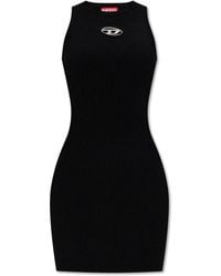 DIESEL - Schwarze, gerippte Viskosekleid mit breiter Ausschnitt - Lyst
