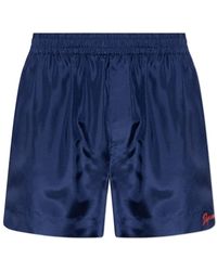 DSquared² - Korte Broeken ,Blauw ,Silk Shorts With Logo - Lyst