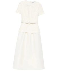 Self-Portrait - Kleedjes ,Wit ,Wol Bouclé Taffeta Midi Jurk - Lyst