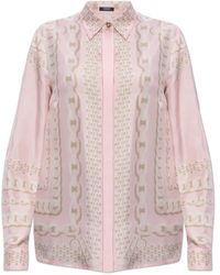 Versace - Overhemden ,Roze ,Zijden Overhemd Met Verborgen Knoopsluiting - Lyst