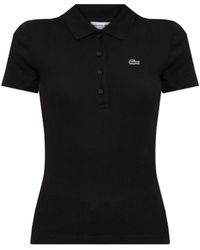 Lacoste - Tops ,Zwart ,Katoen Geribbelde Polo Met Logo Patch - Lyst