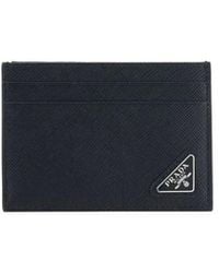 Prada - Accessoires ,Zwart ,Leer Iconische Kaarthouder Met Driehoekige Plaat - Lyst