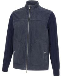 Eleventy - Jassen ,Blauw ,Leather Jassen - Lyst