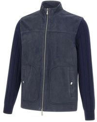 Eleventy - Jassen ,Blauw ,Leather Jassen - Lyst