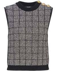 Balmain - Tops ,Zwart ,Tweed Tweed Crop Top Met Knopen - Lyst