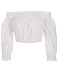 P.A.R.O.S.H. - Top blanco de algodón off-shoulder - Lyst