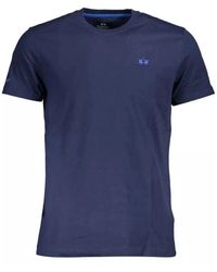 La Martina - Blaues baumwoll-t-shirt mit stickerei und druck - Lyst
