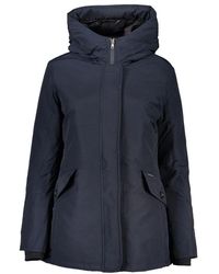 Woolrich - Blaue kapuzenjacke mit reißverschluss und knöpfen - Lyst