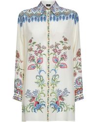 Etro - Overhemden ,Veelkleurig ,Lange Zijden Blouse Met Geplaatste Bloemenprint - Lyst