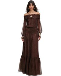 Self-Portrait - Georgette Off Shoulder Maxi Jurk - Lyst