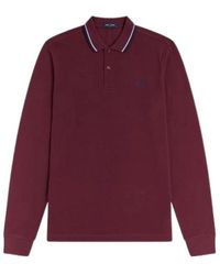 Fred Perry - M3636 799 Twin Tipped Long Sleeve Burgundy Polo Shirt Cotton - Lyst