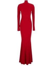 Norma Kamali - Kleedjes ,Rood ,Lange Jurk Met Hoge Hals - Lyst