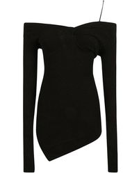 The Attico - Vestido negro de punto con detalles de torsión - Lyst
