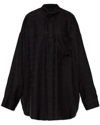 Balenciaga - Overhemden ,Zwart ,Zijden Shirt Met Zak - Lyst
