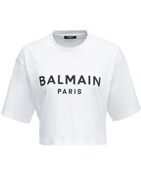Balmain - Camiseta corta con estampado de logo - Lyst