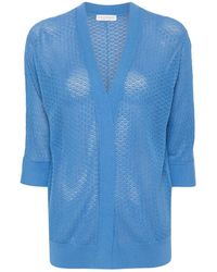 Le Tricot Perugia - Truien & Vesten ,Blauw ,Katoen Blauwe Katoenen Vest Met Open Breisel - Lyst