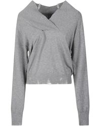 Stella McCartney - Truien & Vesten ,Grijs ,Wol Gedistilleerde Merinowol V-Hals Trui - Lyst