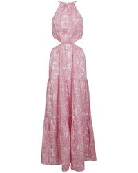 Mc2 Saint Barth - Gemustert ärmelloses langes kleid mit seitenschlitzen,kaby baumwolle kaschmir vibe pullover - Lyst
