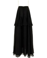 Chloé - Lange Mouwloze Jurk Van Zijde Georgette - Lyst