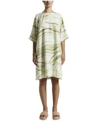 Peserico - Bedrucktes Leinwand-Midi-Kleid - Lyst
