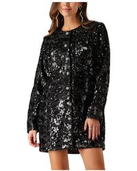 Second Female - Kleedjes ,Zwart ,Polyester Flakes Jurk - Lyst