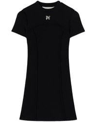 Palm Angels - Elegantes mini monogramm kleid,monogram mini kleid schwarz off white,schwarzes besticktes logo kleid - Lyst