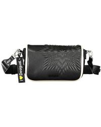 Desigual - Schwarze polyethylen-schultertasche mit verstellbarem riemen und kontrastdetails - Lyst