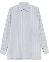 Maison Margiela - Overhemden ,Blauw ,Katoen Blauwe Button-Up Shirt Met Gebogen Zoom - Lyst