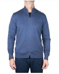 Gran Sasso - Seiden- und baumwoll-zip-up-pullover - blau - Lyst