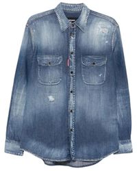 DSquared² - Overhemden ,Blauw ,Denim Canadian Distressed Denim Shirt - Lyst