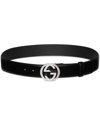 Gucci - Accessoires ,Zwart ,Leer Zwart Interlocking G Gesp Riem - Lyst