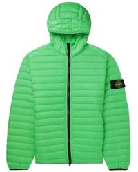 Stone Island - Lichtgroene Gewatteerde Jas Met Capuchon - Lyst
