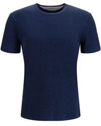 Brunello Cucinelli - Tops ,Blauw ,Katoen Geribd Katoenen Jersey T-Shirt Met Denim-Effect - Lyst