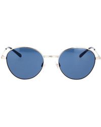 Ralph Lauren - Sonnenbrille mit runden blauen gläsern und silberfarbenem metallrahmen - Lyst