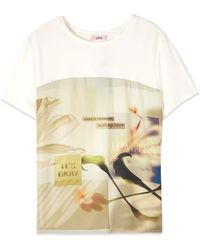 Oltre - Tops ,Wit ,Satijn T-Shirt Met Gedrukte Satijnen Inzet - Lyst