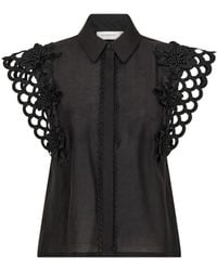 Copenhagen Muse - Elegante Schwarze Bluse Mit Spitzenblumen - Lyst