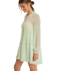 NA-KD Multi-frills Ls Chiffon Dress - Groen