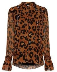 FABIENNE CHAPOT - Overhemden ,Bruin ,Carmen Blouse Met Luipaardprint - Lyst