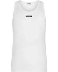 Dolce & Gabbana - Two-Way Stretch Cotton Tank Top With Logo Label - Lyst