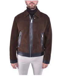 Dondup - Jassen ,Bruin ,Leer Leren Bikerjack Met Overhemdkraag - Lyst