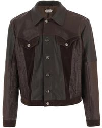 Versace - Jassen ,Bruin ,Katoen Leren Blouson - Lyst