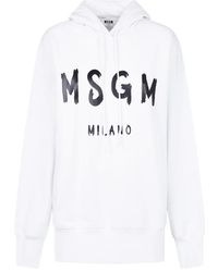 MSGM - Hoodies & Sweatvesten ,Wit ,Katoen Hoodie Met Logo-Print - Lyst
