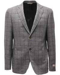 Canali - Jassen ,Grijs ,Wol Grijs/Blauw Wol/Kasjmier Jas - Lyst